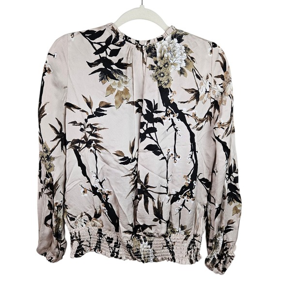 White‎ House Black Market Floral Tie Neck Long Sleeve Smocked Blouse Size S - Picture 5 of 10